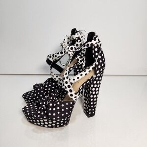 Shoe Dazzle Dewei Womens Black / White Polka Dot Heels Size 9